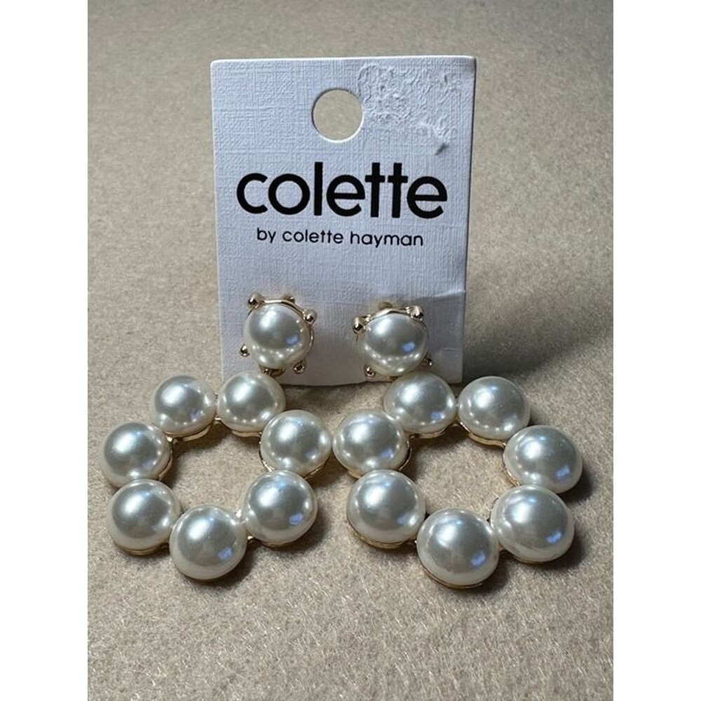 colette hayman gold tone pearl cluster hoop earrings statement jewelry nwt new